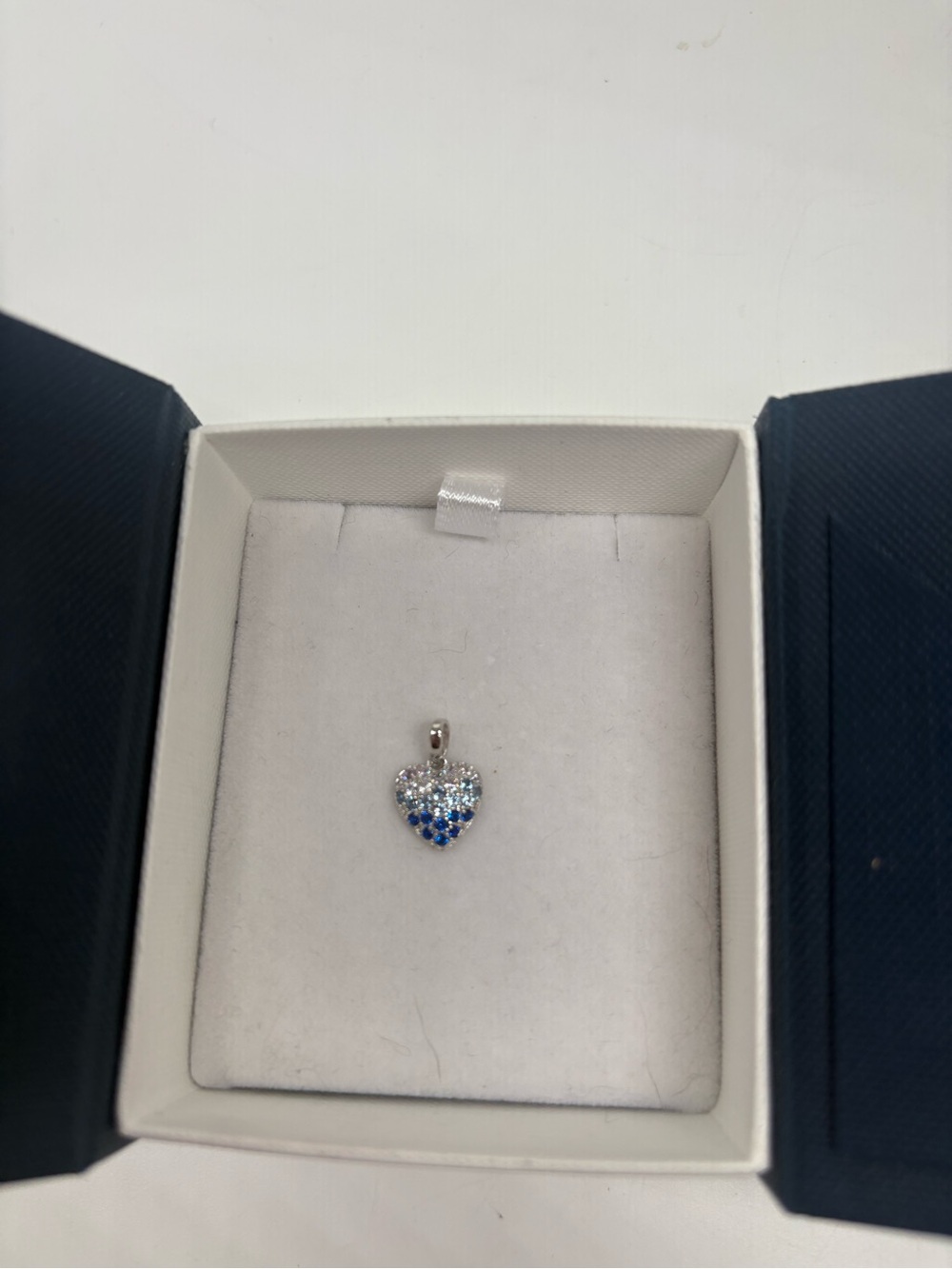 Heart Charm Pendant Sterling Silver with Blue and White Stones Ombre